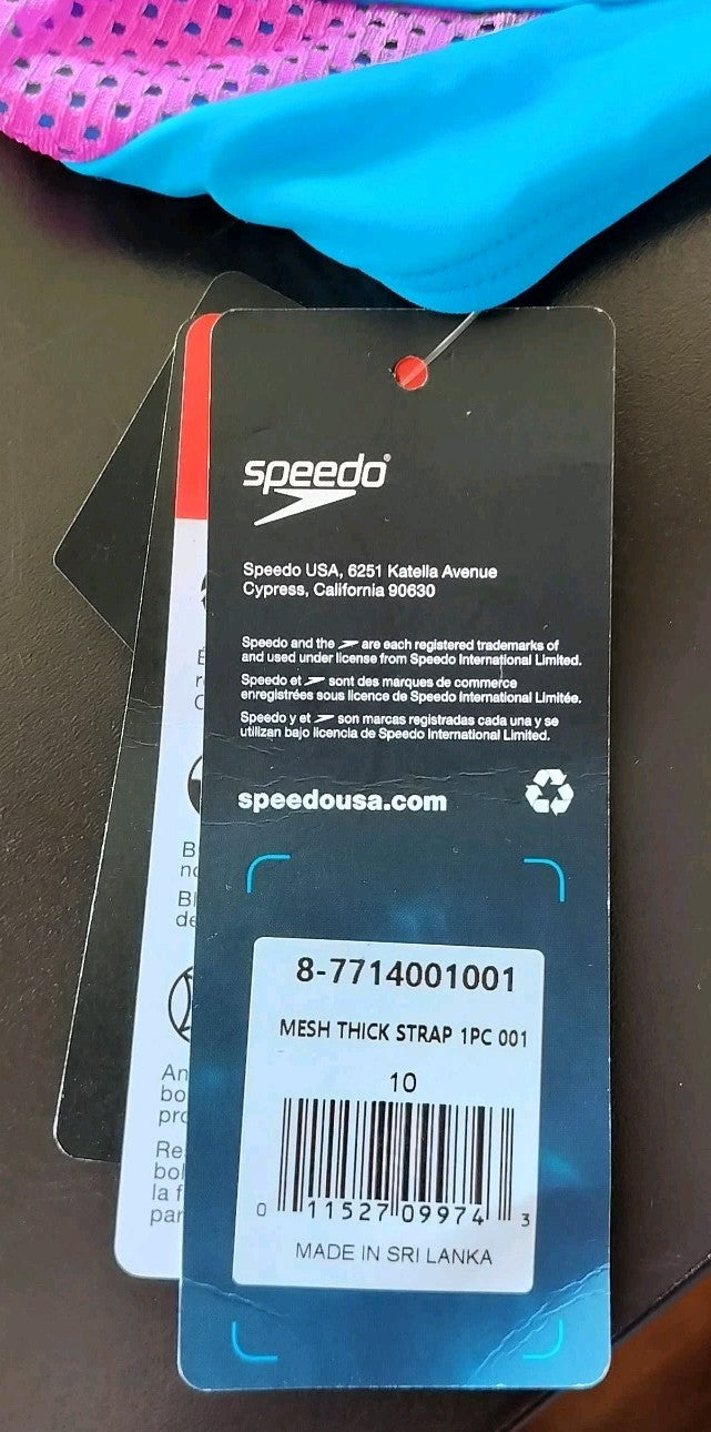 NWT Speedo Girls Mesh Thick Strap One Piece Black Blue Size 10