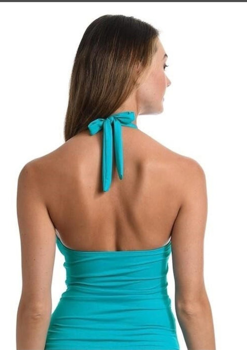 NWT La Blanca Island Goddess Halter Tankini Swimsuit Top Turquoise Size 10
