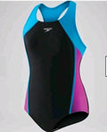 NWT Speedo Girls Mesh Thick Strap One Piece Black Blue Size 10