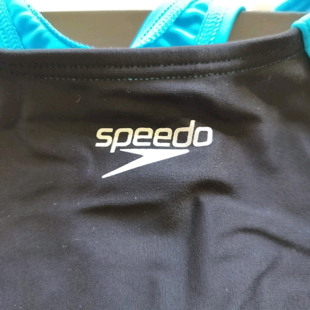 NWT Speedo Girls Mesh Thick Strap One Piece Black Blue Size 10