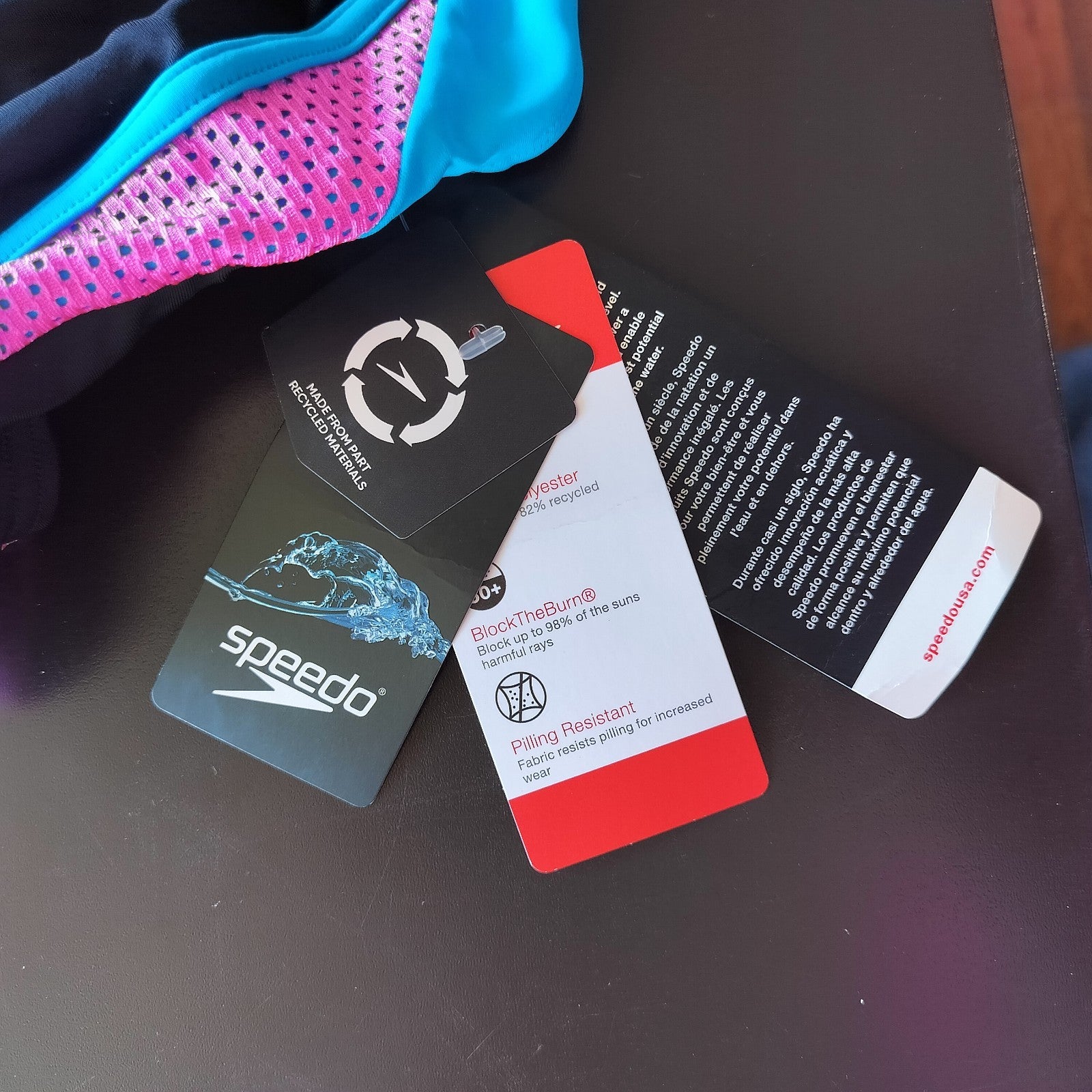 NWT Speedo Girls Mesh Thick Strap One Piece Black Blue Size 10